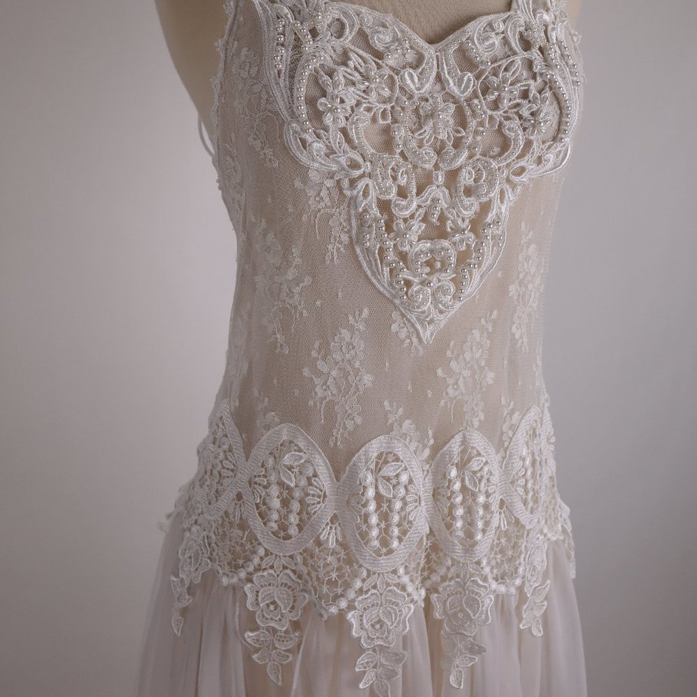 🌺 Vtg Jessica McClintock White Bridal Lace Nightgown Negligee Victorian Dress S - Picture 6 of 15